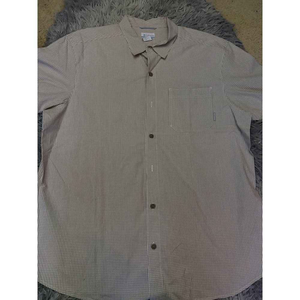 Columbia Sportswear‎ Check Short Sleeve Button Down Shirt Beige White Men's XL
